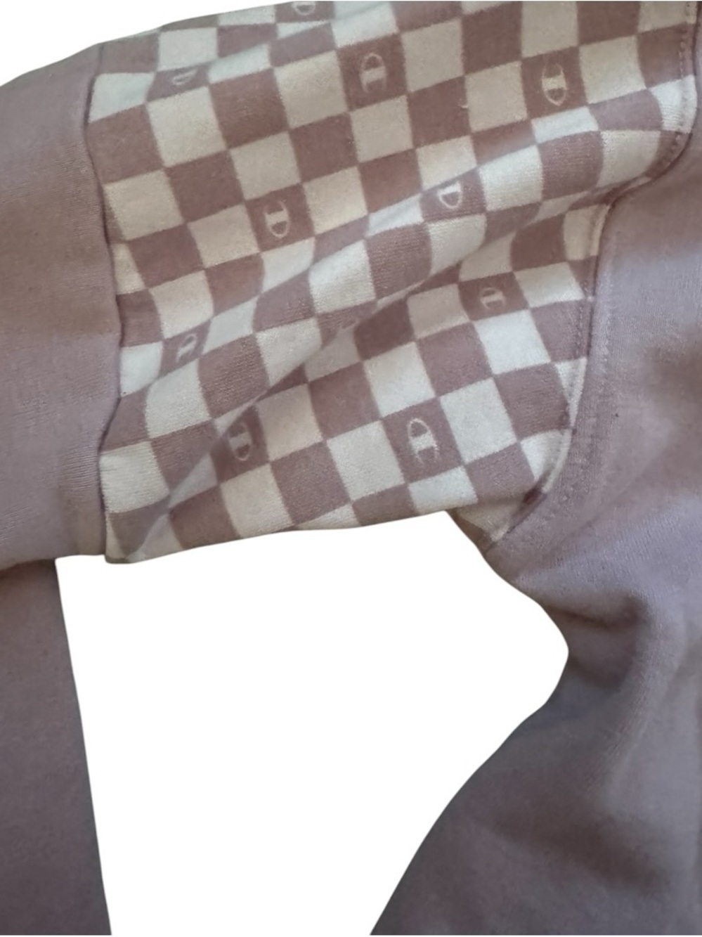 Champion Crewneck Hoodie in Mauve with Checker Sleeve Panels - Picture 6 of 6